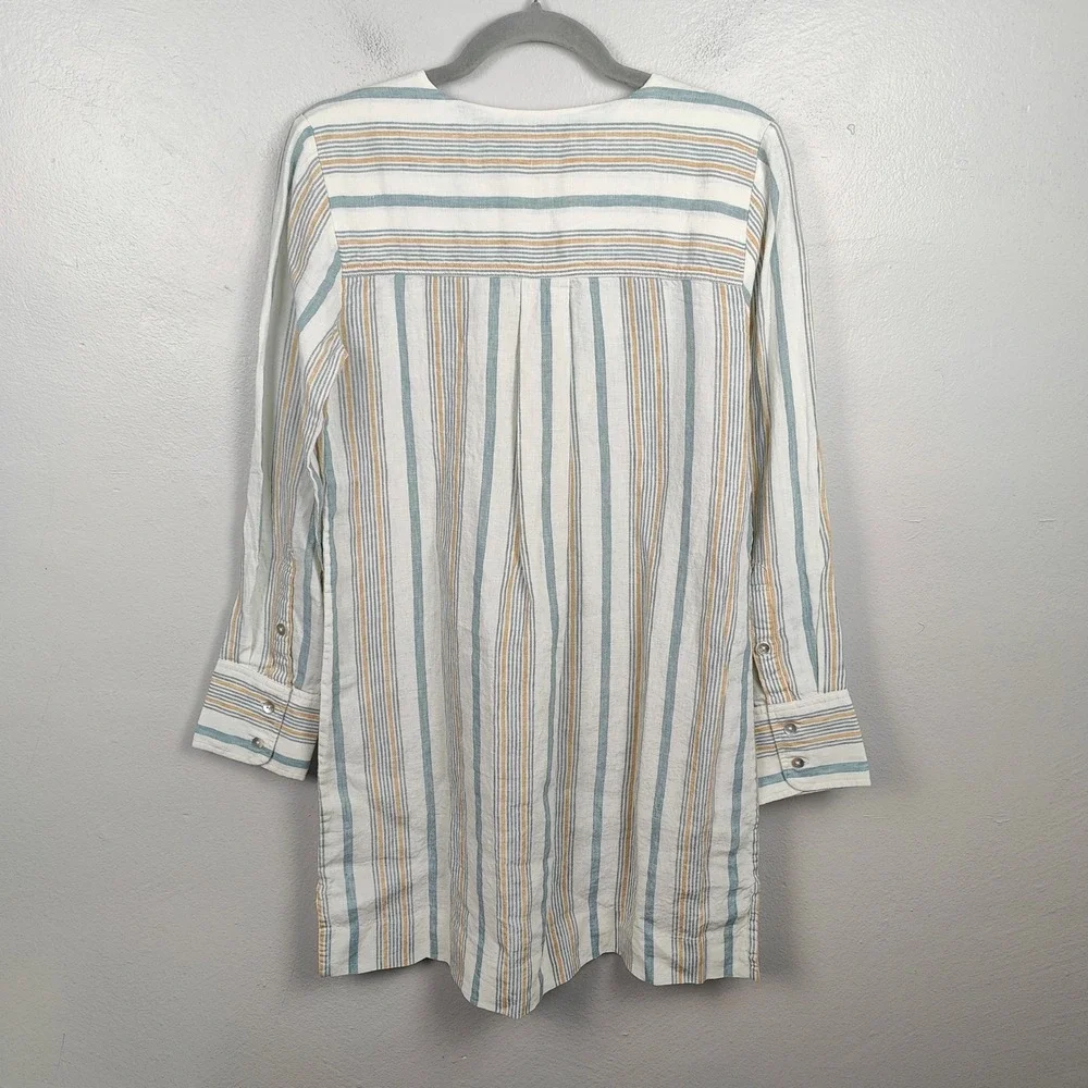 Faherty Beach Days Tunic‎ Top Womens XS Luc Luciano Stripe Linen V-Neck Dress - Picture 5 of 8